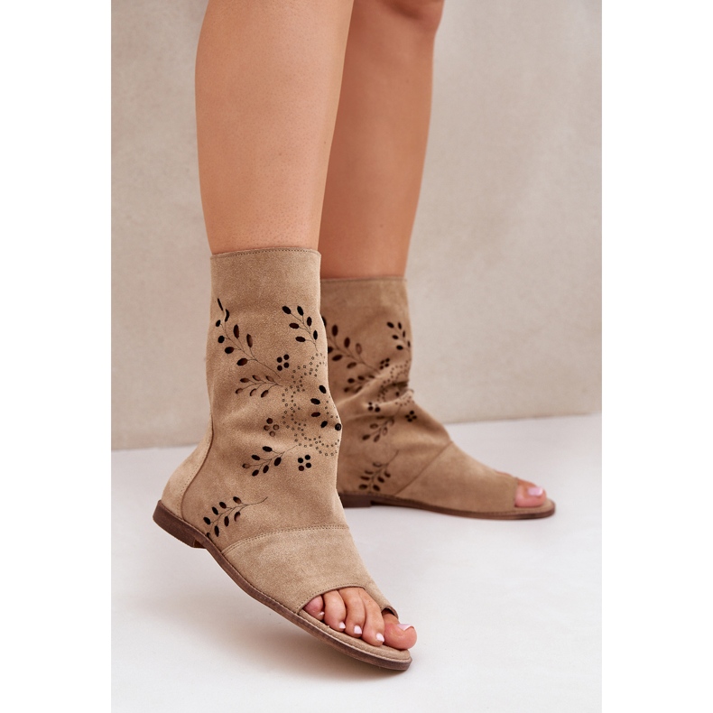 Zazoo 3437 Damen-Wildledersandalen mit Reißverschluss-Obermaterial, Beige 2