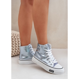 Metallic High Damen -Sneaker mit Herzen blau 3