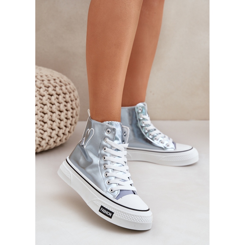 Metallic High Damen -Sneaker mit Herzen blau 2
