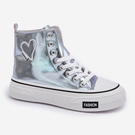 Metallic High Damen -Sneaker mit Herzen blau 4