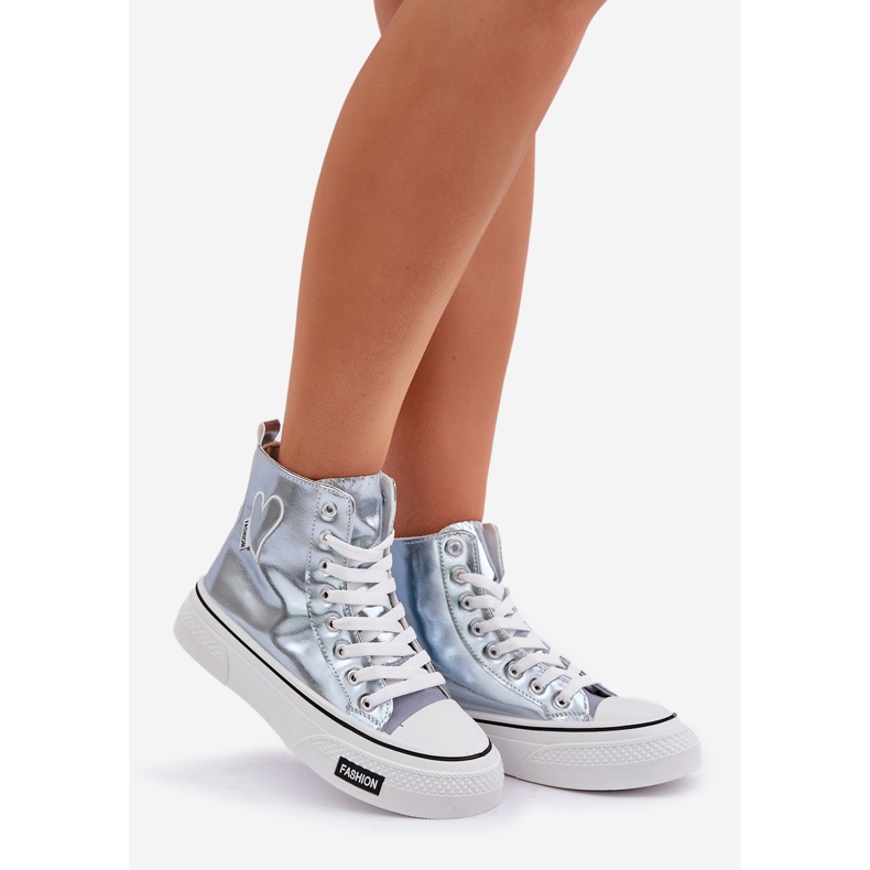 Metallic High Damen -Sneaker mit Herzen blau 1
