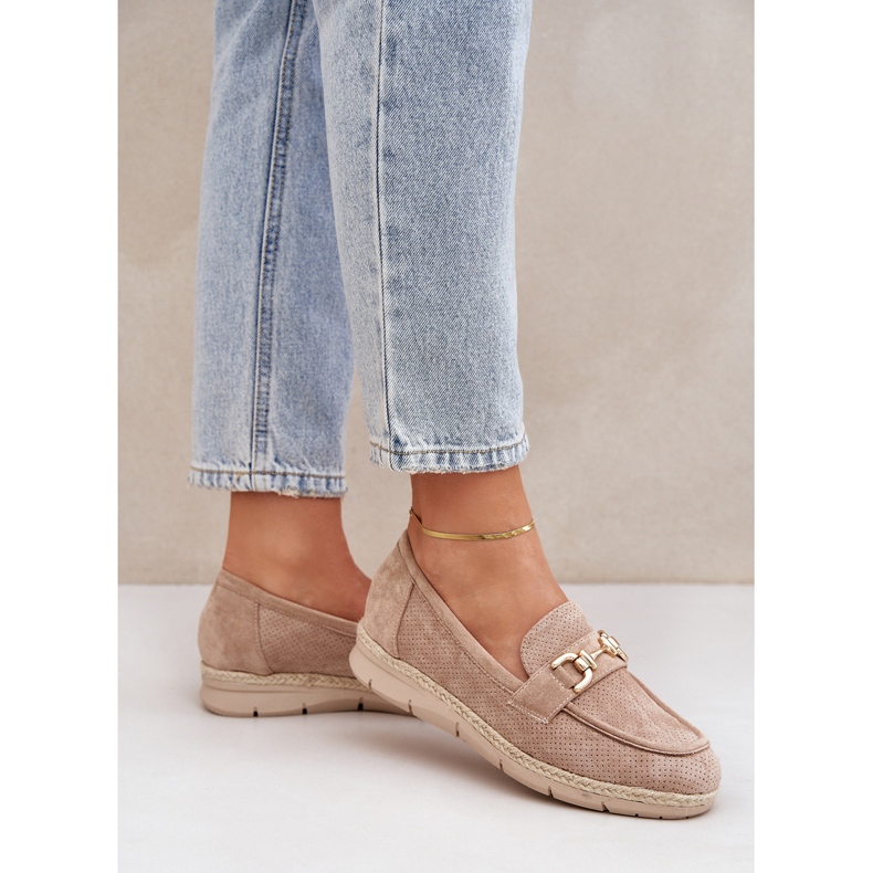 Openwork -Slipper mit einem goldenen Detail und einem beige Braid Jute beige 2