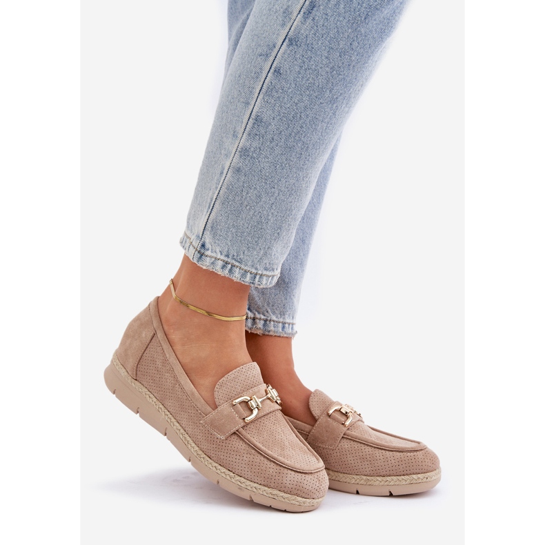 Openwork -Slipper mit einem goldenen Detail und einem beige Braid Jute beige 1