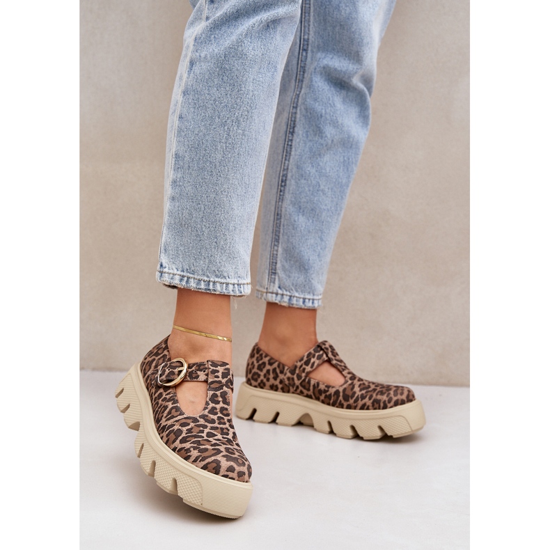 Wildlederschuhe mit einer Zazoo Leoparden -Druckschnalle 20183 Brown braun 2