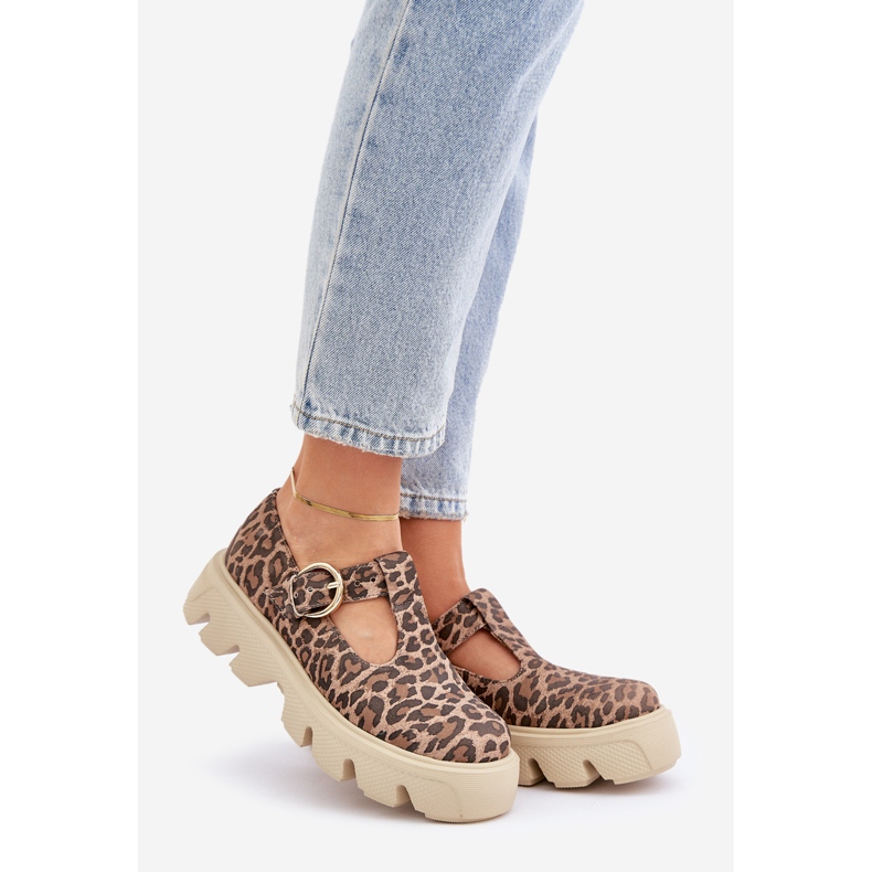 Wildlederschuhe mit einer Zazoo Leoparden -Druckschnalle 20183 Brown braun 1