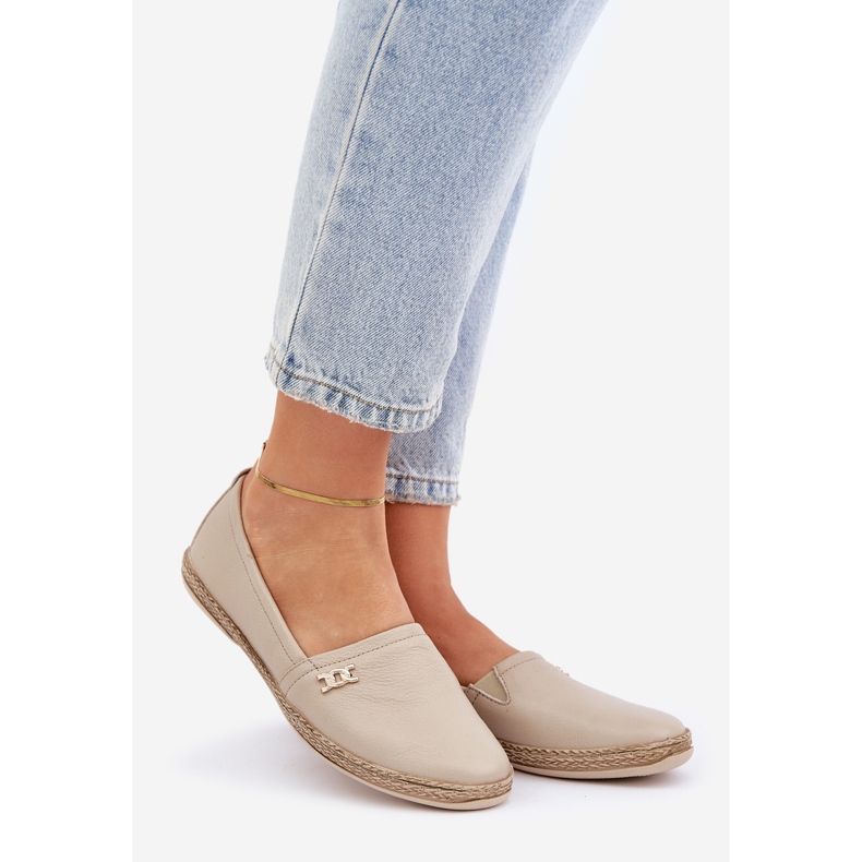 Elegantes Leather Espadrilles Frauen Zazoo 10177 Beige 1