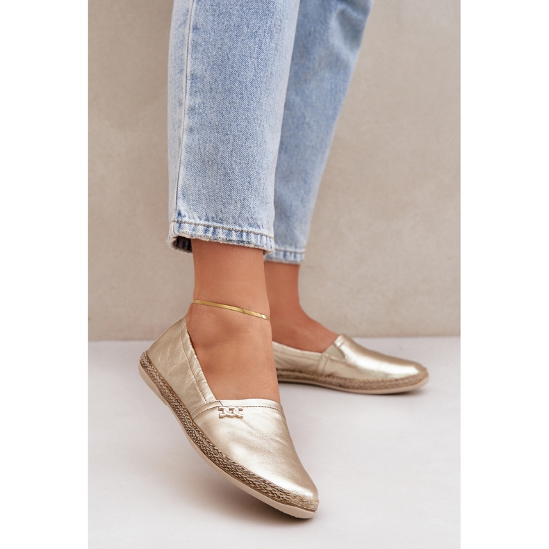 Elegantes Leder -Espadrilles Frauen Zazoo 10177 Gold golden 2