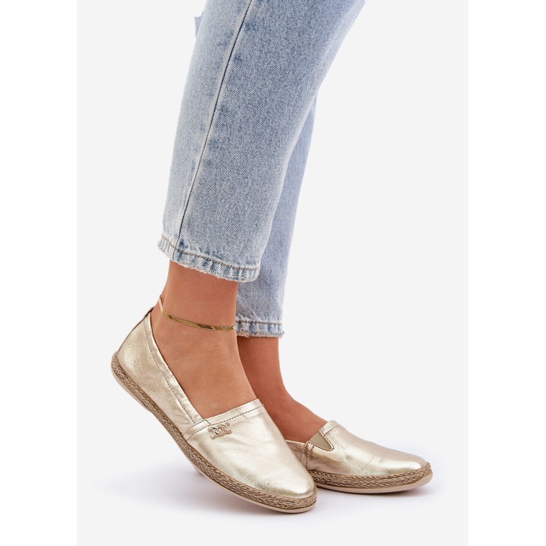 Elegantes Leder -Espadrilles Frauen Zazoo 10177 Gold golden 1