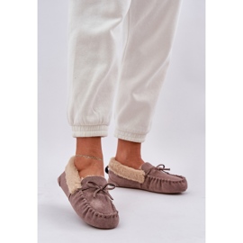 Moccasins Frauenschuhe mit Pelz dunkler Beige Kleogoria 2