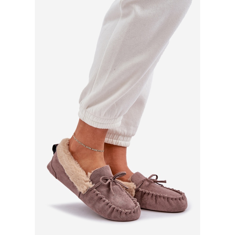 Moccasins Frauenschuhe mit Pelz dunkler Beige Kleogoria 1