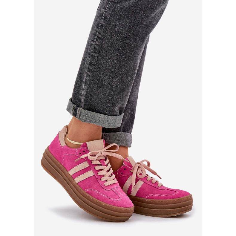 Zazoo N1068S4 Frauen Wildleder -Turnschuhe auf der Fuchsia -Plattform rosa 1