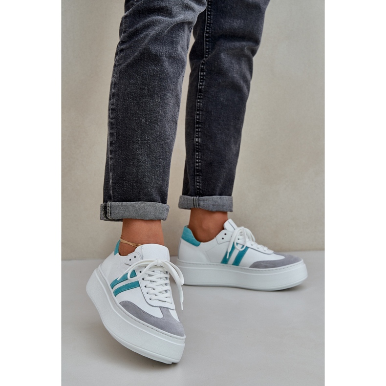 Zazoo N1068S8 Leder Low Damen -Sneaker auf der Plattform Weiß 2