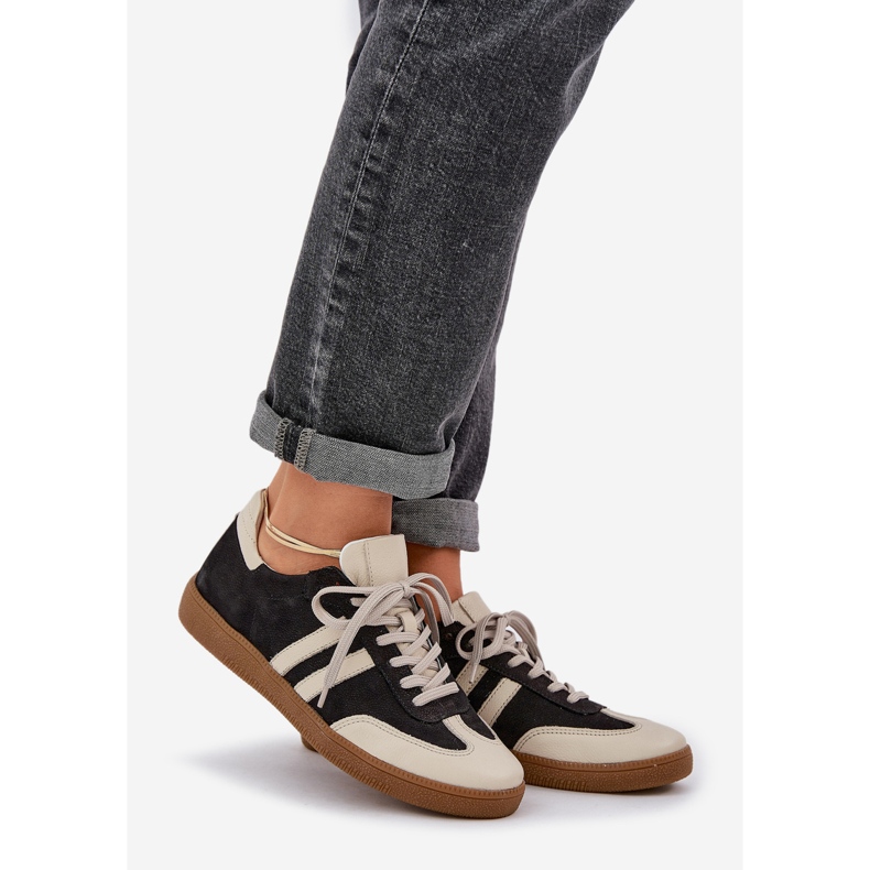 Zazoo N1068 Leder mit schwarzen Sneakers für Frauen 1