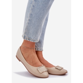 Öko -Leder -Ballerinas mit beige Dekoration 1