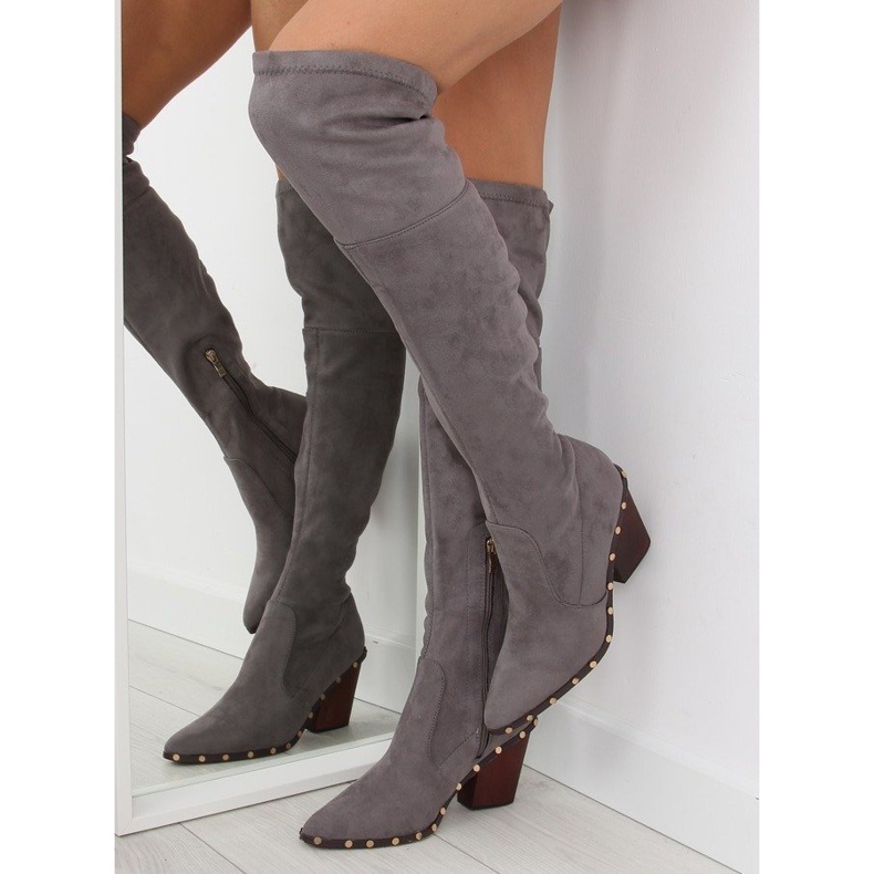 Graue Überstiefel High Heels 9125 D.GRAY 1