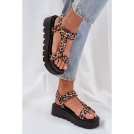 Dekorierte Sandalen auf der braunen Plattform für Leopardenmuster 5
