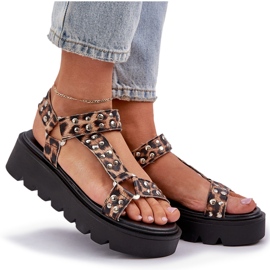 Dekorierte Sandalen auf der braunen Plattform für Leopardenmuster 8