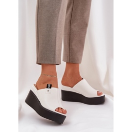 Hausschuhe auf der Plattform und einen Keil aus öko weißer Leder 2