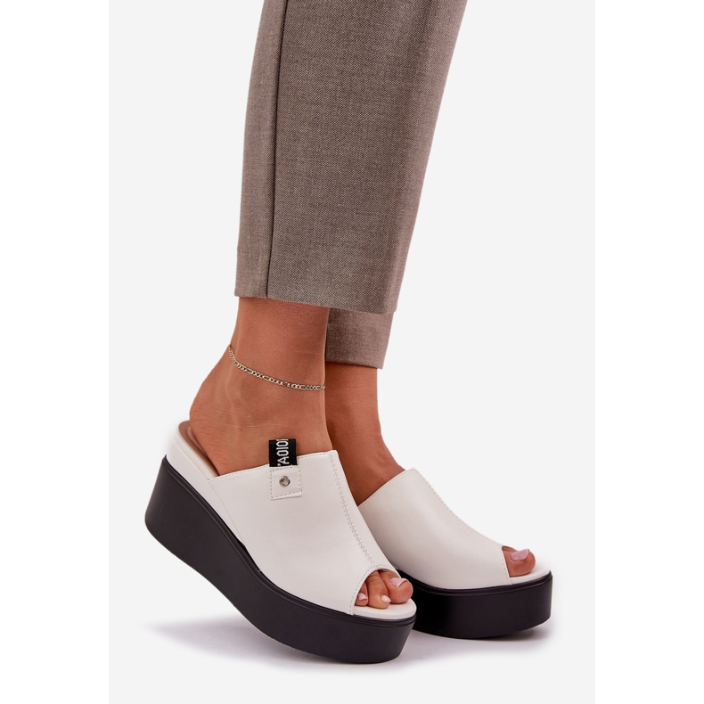 Hausschuhe auf der Plattform und einen Keil aus öko weißer Leder 1