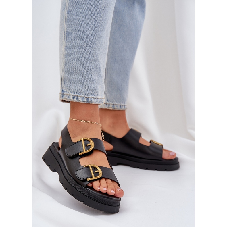 Öko -Ledersandalen mit schwarzen Klemmen 2