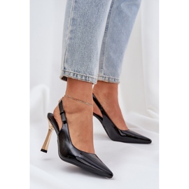 Lackierte High Heels mit offener Ferse und spitzen Zehen schwarz 2