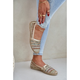 Elegantes Leder -Espadrilles mit einem Zazoo 10178 Multikolor -Geflecht golden 1