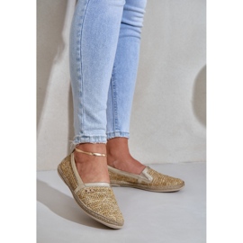 Elegantes Leder -Espadrilles mit einem Zazoo 10178 Beige und goldenes Geflecht 2