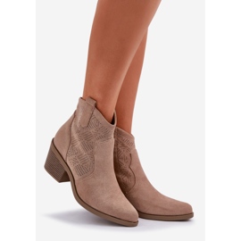 S.Barski Cowboy -Stiefel für Eco Wildleder Openwork Reißverschluss beige 1