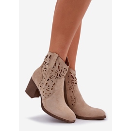 Jezzi Openwork -Stiefel an der Bar Heels Beige 1