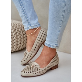 Jezzi Openwork Ballerinas mit einem Öko -Lederbogen golden 2