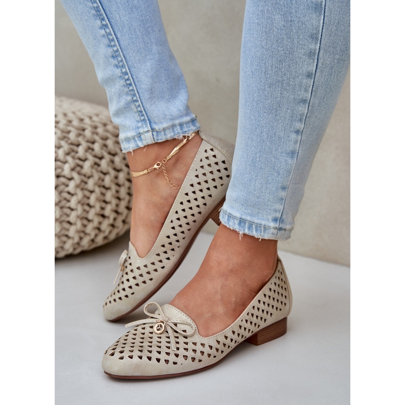 Jezzi Openwork Ballerinas mit einem Öko -Lederbogen golden 2