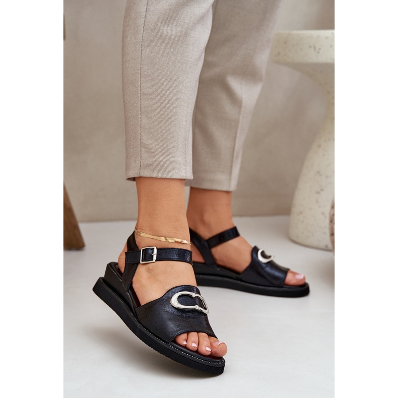 Jezzi Bemalten Frauenkeilsandalen mit einer schwarzen Dekoration 2