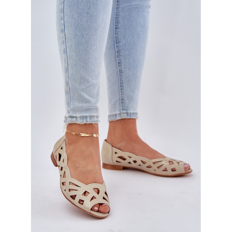 Jezzi Openwork Ballerinas mit nackten Fingern Gold golden 2