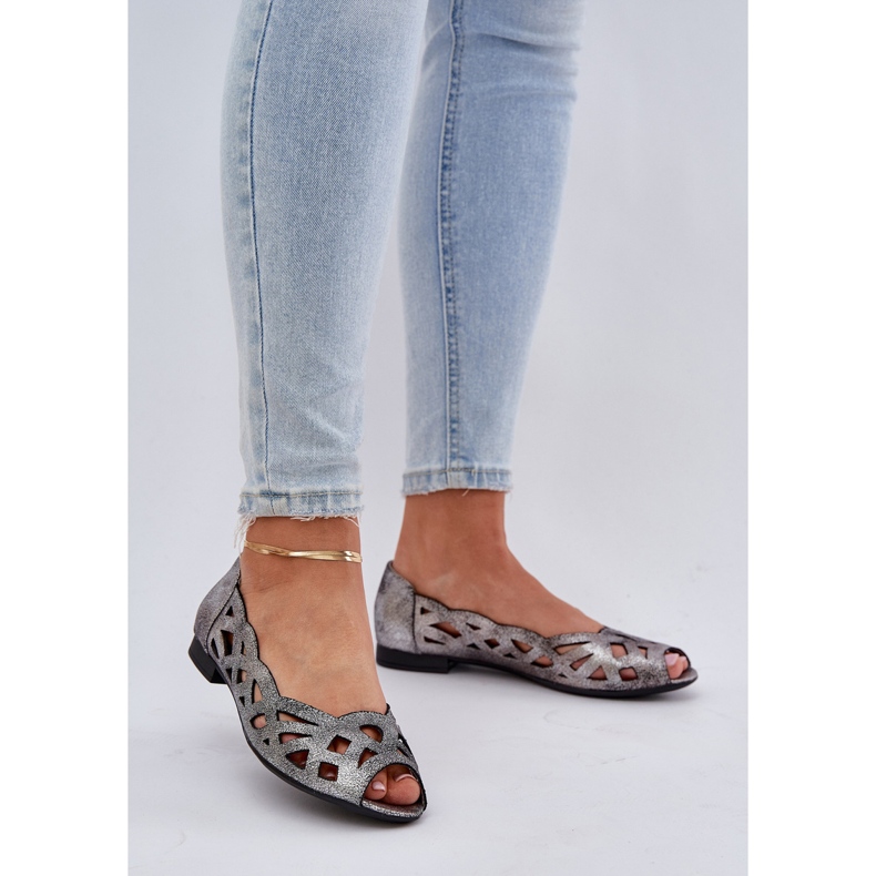 Jezzi Silber offene Ballerinas mit nackten Fingern 2