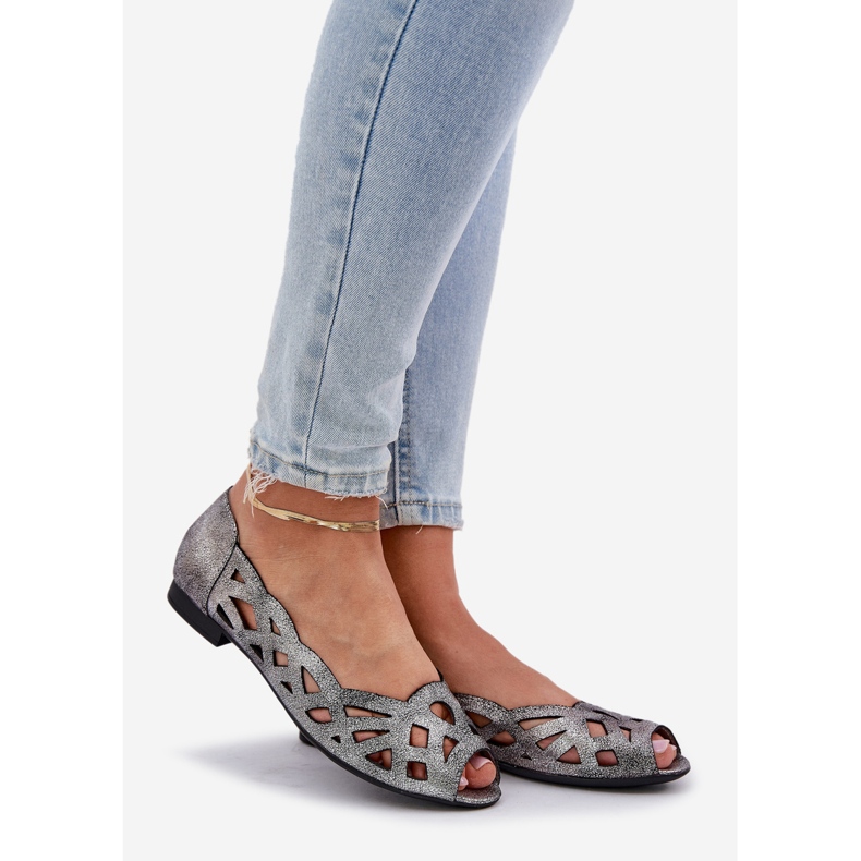Jezzi Silber offene Ballerinas mit nackten Fingern 1