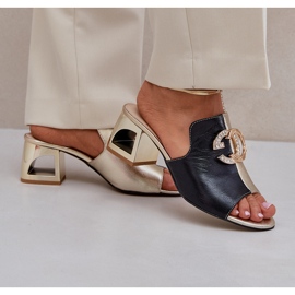 Elegante Lederheels Laura Messi 2875 Schwarz und Gold 2