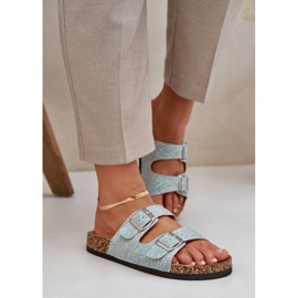 Materialflip -Flops auf einer Korkensohle mit Minzschnallen grün 3