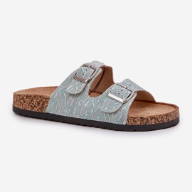 Materialflip -Flops auf einer Korkensohle mit Minzschnallen grün 4
