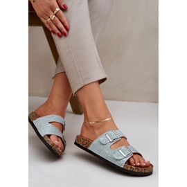Materialflip -Flops auf einer Korkensohle mit Minzschnallen grün 6