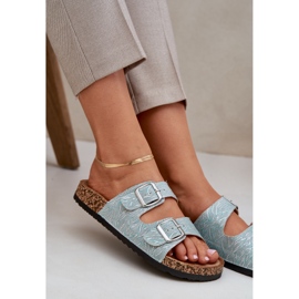 Materialflip -Flops auf einer Korkensohle mit Minzschnallen grün 7