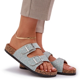 Materialflip -Flops auf einer Korkensohle mit Minzschnallen grün 9