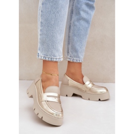 Zazoo Flach -gekräuselte Frauen -Leder -Ladung golden 2