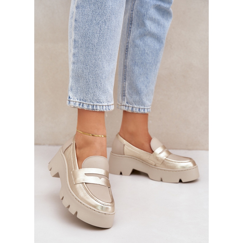 Zazoo Flach -gekräuselte Frauen -Leder -Ladung golden 2