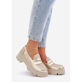 Zazoo Flach -gekräuselte Frauen -Leder -Ladung golden 1