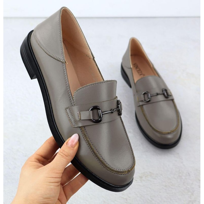 Moccasin -Schuhe mit einer Vinceza 18107 Dekoration Grau 1