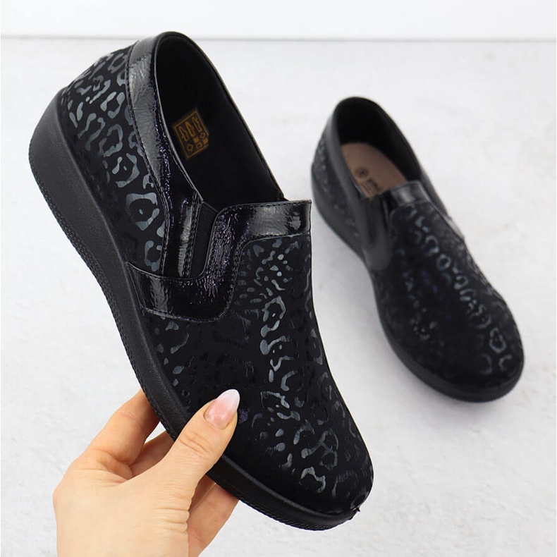Damen bequeme Schuhe in Leopardendrucken Eingefügte Unisoft 8910 schwarz 1