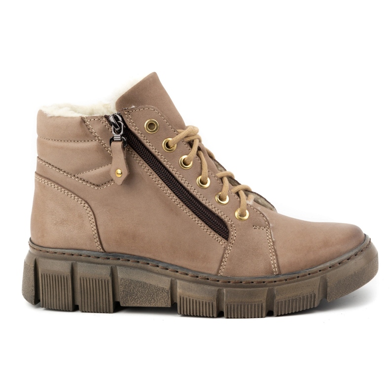 Olivier Isolierte Damen-Winterstiefel aus Leder 1180, dunkelbraun beige 1