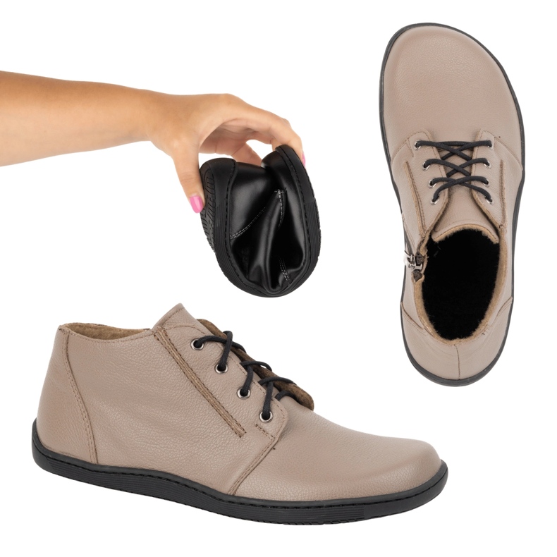 Olivier Barefoot Damen-Lederschuhe, leicht isoliert, High-Top mit Reißverschluss 787, beige 1