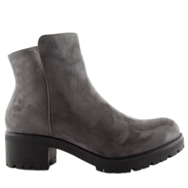 Graue Damenstiefel mit breiten Absätzen 1