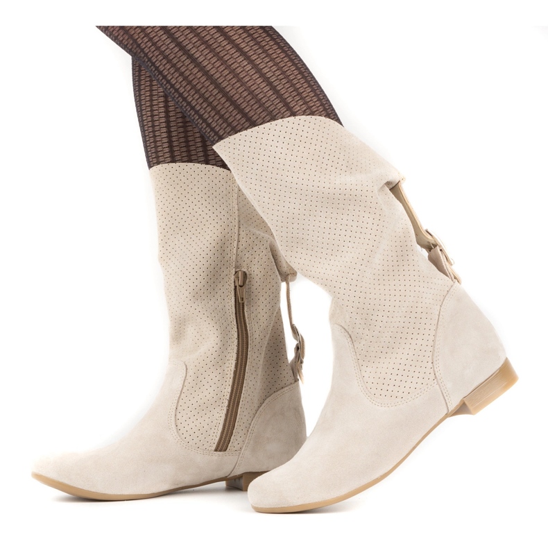 Olivier Durchbrochene Stiefel Elena beige 1